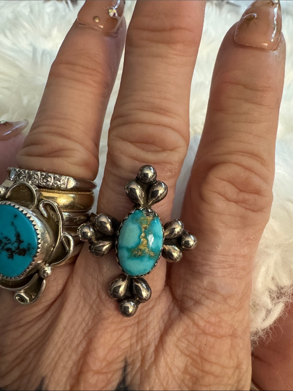 Native made signed Golden Hills 925 cross ring